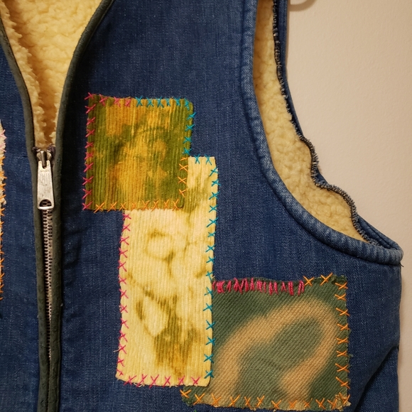 Cosmic Van Napping Vest Custom Hand Stitched Denim Visible Mending Patch Mosaic - Picture 4 of 12